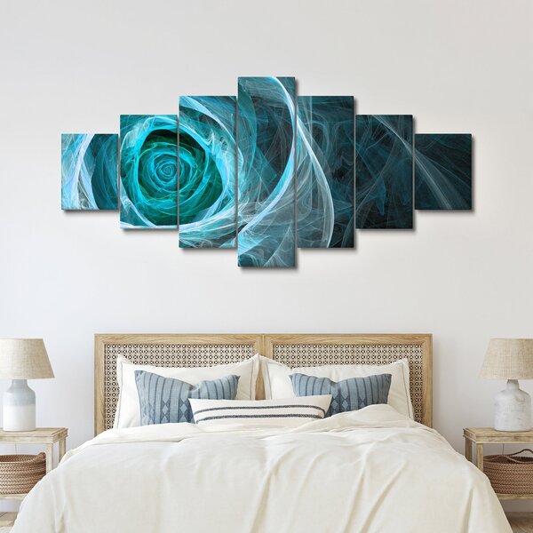 Obraz - Abstraktní růže modrá s černým pozadím (210x100 cm)