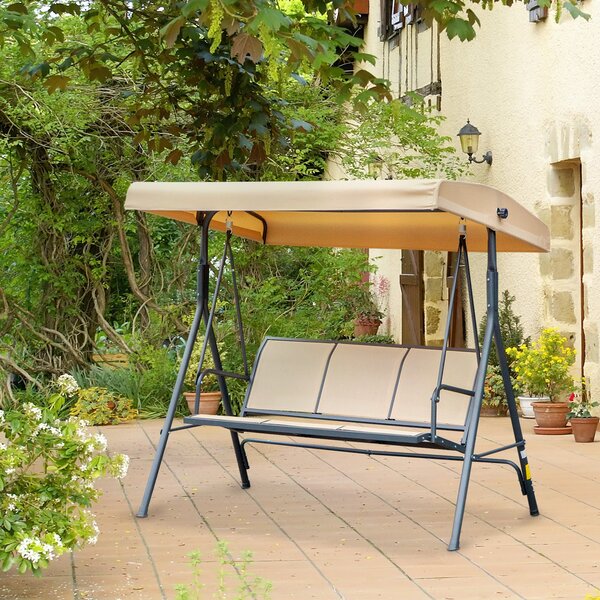 Outsunny Zahradní houpačka pro 3 osoby s vynikajícím pohodlím, nastavitelné sklon střechy, ergonomická ocel, epoxidový textilene, béžová | Aosom