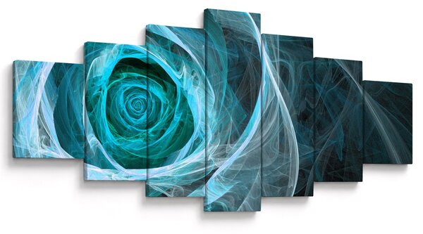 Obraz - Abstraktní růže modrá s černým pozadím (210x100 cm)