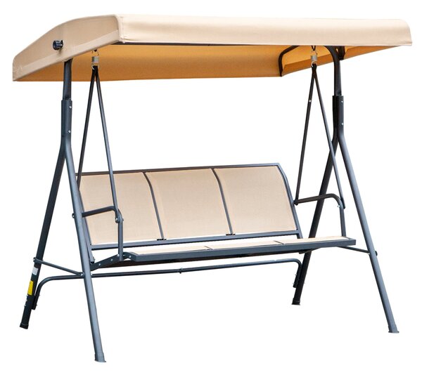 Outsunny Zahradní houpačka pro 3 osoby s vynikajícím pohodlím, nastavitelné sklon střechy, ergonomická ocel, epoxidový textilene, béžová | Aosom