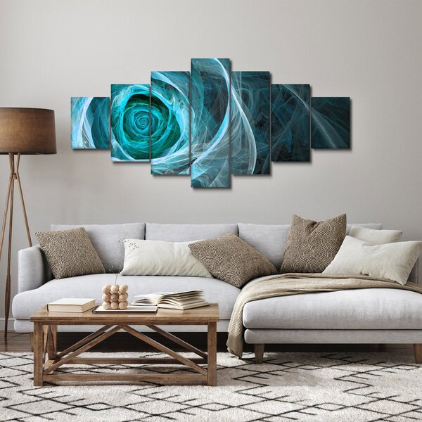 Obraz - Abstraktní růže modrá s černým pozadím (210x100 cm)