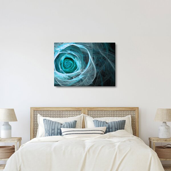 Obraz - Abstraktní růže modrá s černým pozadím (70x50 cm)