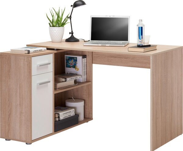 ROHOVÝ PSACÍ STŮL, bílá, barvy dubu, 94/120/75 cm Hom`in - Rohové psací stoly