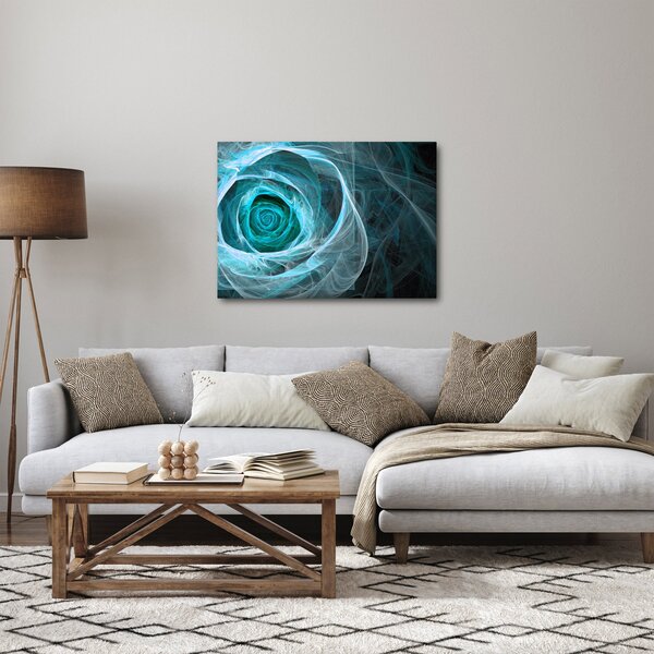 Obraz - Abstraktní růže modrá s černým pozadím (70x50 cm)