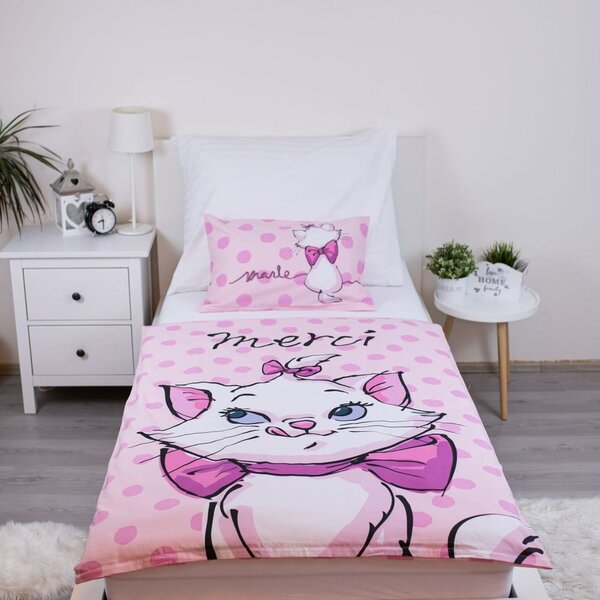 Růžové bavlněné dětské povlečení do postýlky 100x135 cm Marie Cat "Merci" – Jerry Fabrics