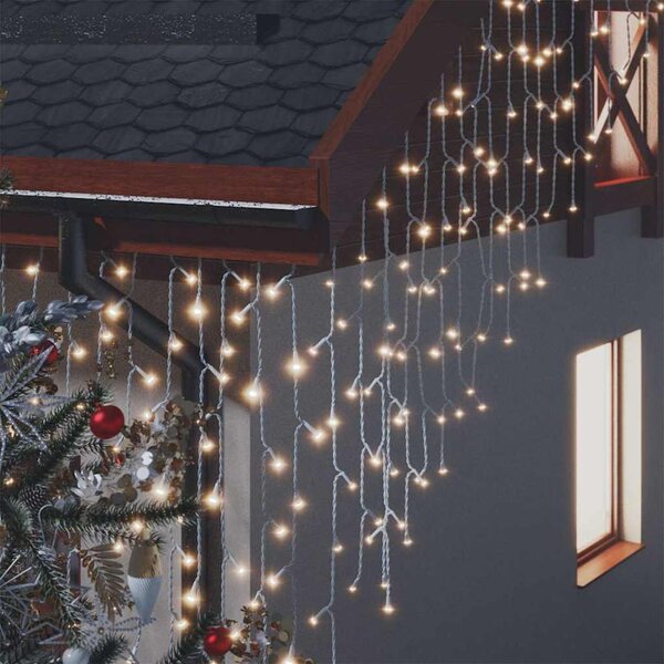 LED světelný závěs s rampouchy 10 m 400 LED teplý bílý 8 funkcí 328908