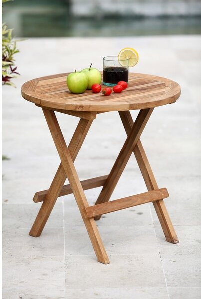 Kulatý zahradní odkládací stolek z teakového dřeva ø 50 cm Mitan – Garden Pleasure