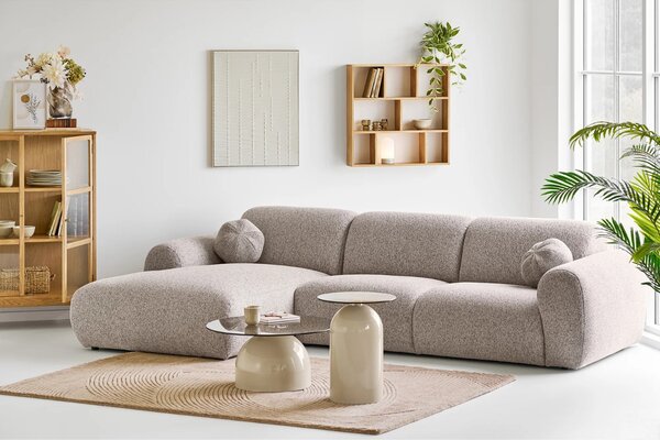 Nordic Living Béžová rohová pohovka Lyra 300 cm, levá