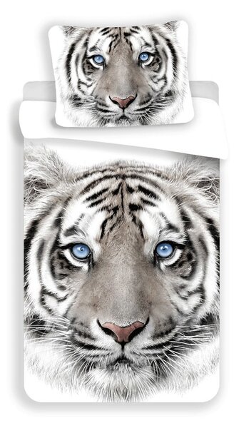 Bílo-šedé bavlněné dětské povlečení na jednolůžko 140x200 cm White Tiger – Jerry Fabrics