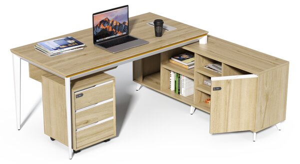 Kancelářský stůl s kontejnerem a komodou Houseland Profit Home 01 dub/bílý
