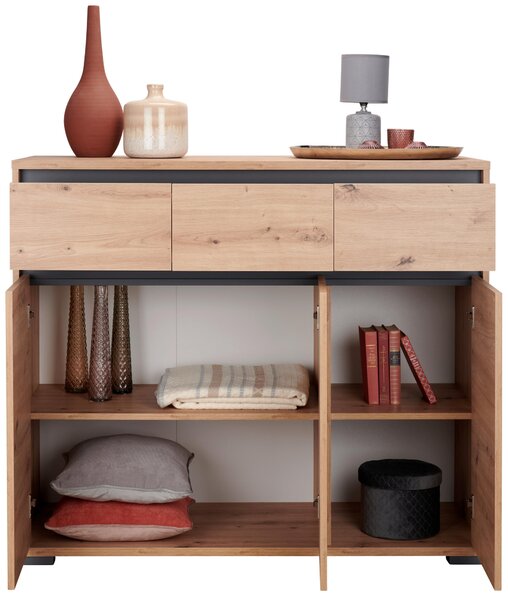 KOMODA, antracitová, barvy dubu, 120/103/48 cm Carryhome - Široké komody