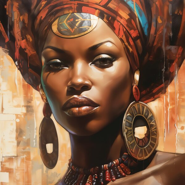 Obraz na plátně - Africká žena s turbanem FeelHappy.cz Vyberte rozměr (Šířka/Výška): 40 x 40 cm