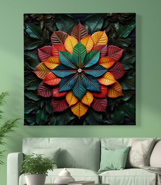Obraz na plátně - Mandala barevné listy FeelHappy.cz Vyberte rozměr (Šířka/Výška): 40 x 40 cm