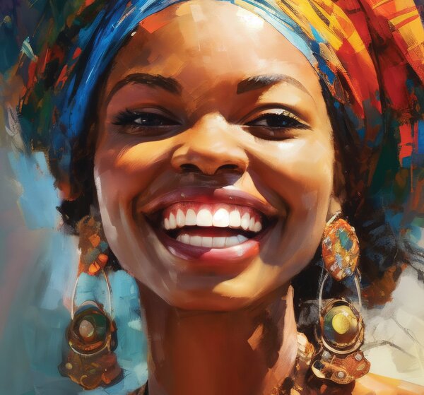 Obraz na plátně - Smějící se africká žena FeelHappy.cz Vyberte rozměr (Šířka/Výška): 40 x 40 cm