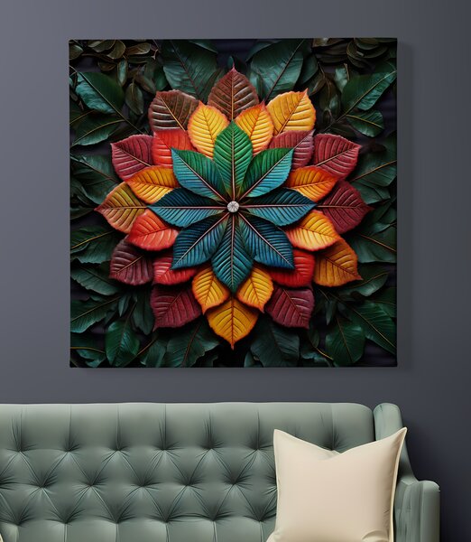 Obraz na plátně - Mandala barevné listy FeelHappy.cz Vyberte rozměr (Šířka/Výška): 40 x 40 cm