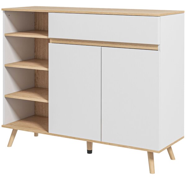 HOMCOM Skandinávský styl nastavitelná policová úložná skříň se dvojitými dvířky, 1 zásuvkou a 4 policemi 119 x 40 x 102 cm Bílá | Aosom