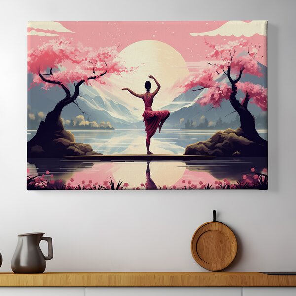 Obraz na plátně - BALANC, žena stojící mezi sakurami, Japonsko FeelHappy.cz Vyberte rozměr (Šířka/Výška): 40 x 30 cm