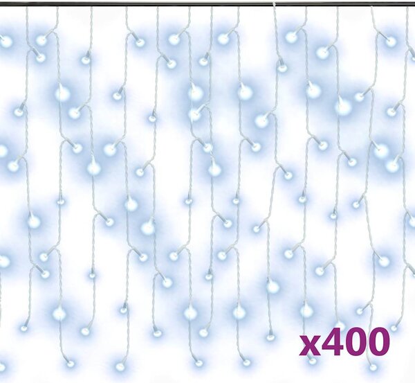 LED světelný závěs rampouchy 10 m 400 LED studený bílý 8 funkcí 328911