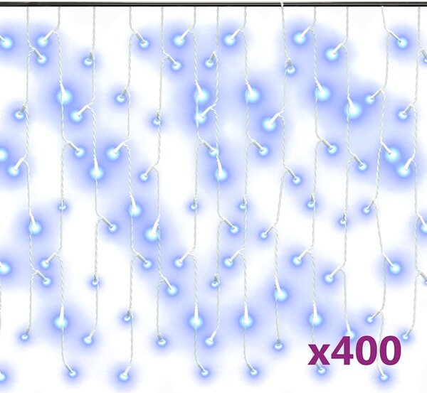 LED světelný závěs s rampouchy 10 m 400 LED modrý 8 funkcí 328913