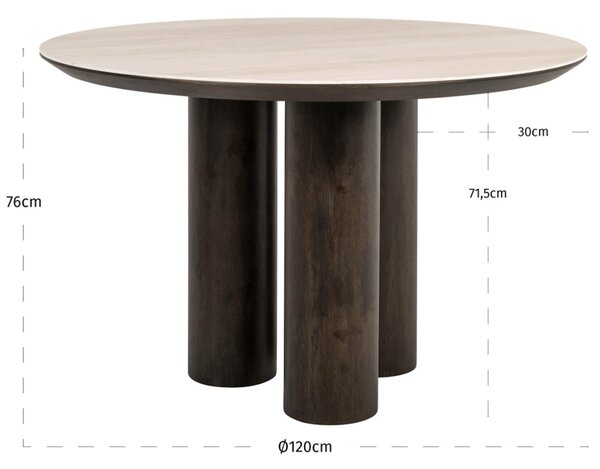 Richmond Hnědý jídelní stůl Ritz Ø120 cm s keramickou deskou