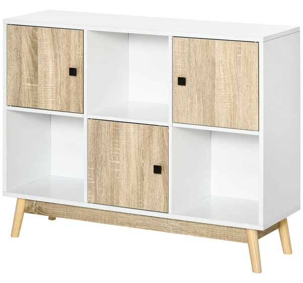 HOMCOM Úložná police s bufetem se 6 kostkami pro obývací pokoj, jídelnu, ložnici 96L x 30W x 75H cm bílá a dub | Aosom