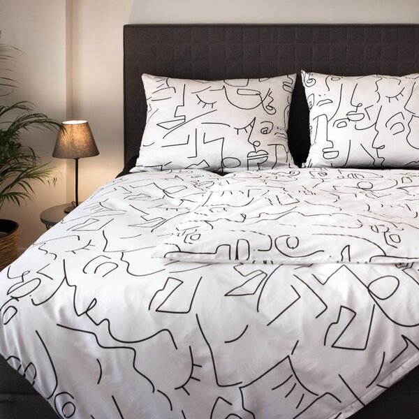 Povlečení SATÉN DESIGN face bíločerná 140 x 200/70 x 90 cm