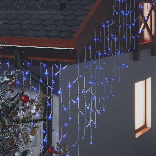 LED světelný závěs s rampouchy 10 m 400 LED modrý 8 funkcí 328913