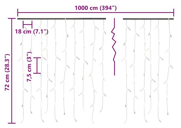 LED světelný závěs rampouchy 10 m 400 LED studený bílý 8 funkcí 328911