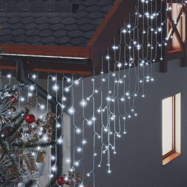 LED světelný závěs rampouchy 10 m 400 LED studený bílý 8 funkcí 328911