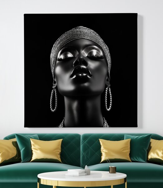 Obraz na plátně - Afričanka Dalia stříbro a perlové náušnice FeelHappy.cz Vyberte rozměr (Šířka/Výška): 40 x 40 cm