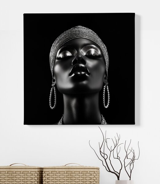 Obraz na plátně - Afričanka Dalia stříbro a perlové náušnice FeelHappy.cz Vyberte rozměr (Šířka/Výška): 40 x 40 cm