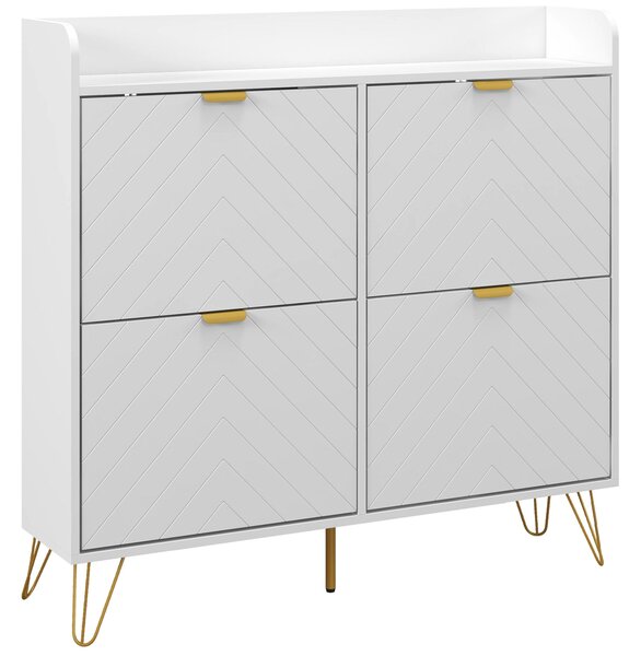 HOMCOM Skříň na boty se 4 zásuvkami, Úložná skříň na boty s nastavitelnou polici, Vysoká kapacita pro předsíň, Vstup, 106 x 24 x 102 cm, Bílá | Aosom