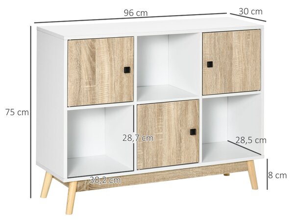 HOMCOM Úložná police s bufetem se 6 kostkami pro obývací pokoj, jídelnu, ložnici 96L x 30W x 75H cm bílá a dub | Aosom