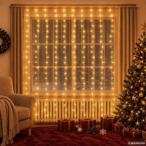 Světelný závěs 3 x 3 m 300 LED diod teplé bílé světlo 8 funkcí 328925