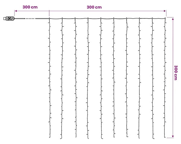 Světelný závěs 3 x 3 m 300 LED diod teplé bílé světlo 8 funkcí 328925