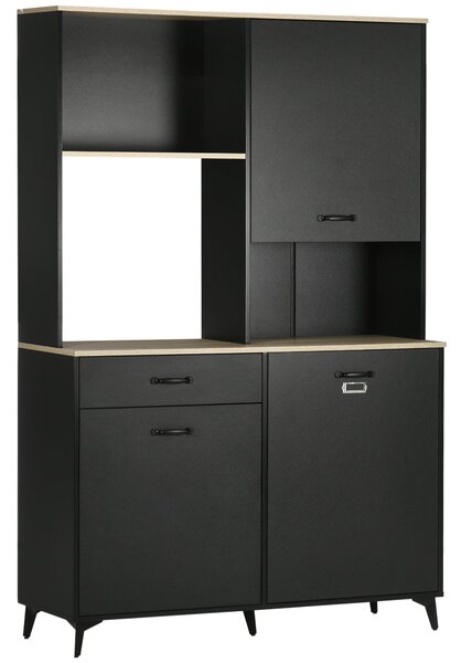 HOMCOM Kuchyňský Buffet Skříň Jídelna Buffet 3 Otevřené Niche 3 Skříňky se Dveřmi a 1 Zásuvkou 119 x 41 x 180 cm Černá | Aosom