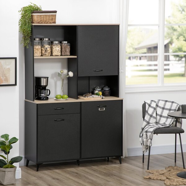HOMCOM Kuchyňský Buffet Skříň Jídelna Buffet 3 Otevřené Niche 3 Skříňky se Dveřmi a 1 Zásuvkou 119 x 41 x 180 cm Černá | Aosom