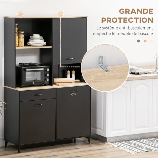 HOMCOM Kuchyňský Buffet Skříň Jídelna Buffet 3 Otevřené Niche 3 Skříňky se Dveřmi a 1 Zásuvkou 119 x 41 x 180 cm Černá | Aosom