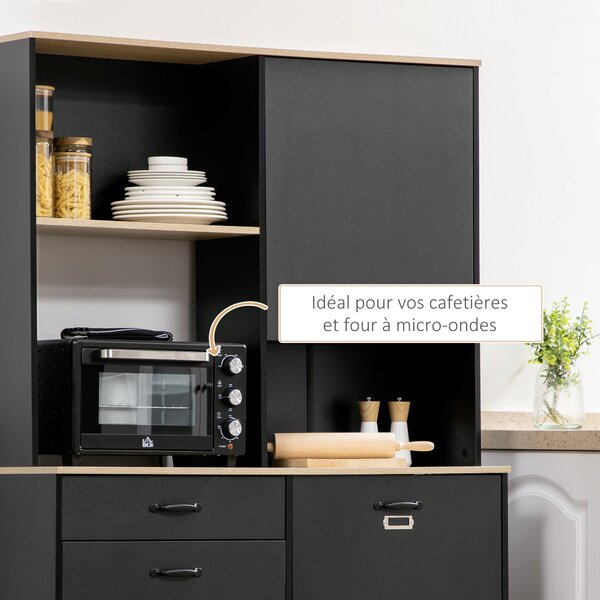 HOMCOM Kuchyňský Buffet Skříň Jídelna Buffet 3 Otevřené Niche 3 Skříňky se Dveřmi a 1 Zásuvkou 119 x 41 x 180 cm Černá | Aosom