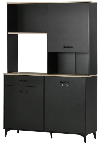 HOMCOM Kuchyňský Buffet Skříň Jídelna Buffet 3 Otevřené Niche 3 Skříňky se Dveřmi a 1 Zásuvkou 119 x 41 x 180 cm Černá | Aosom