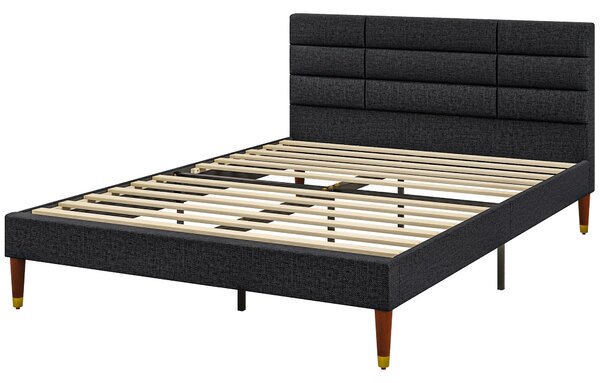 HOMCOM Manželská postel 140 x 200 cm, postel pro 2 osoby - Výška 17 cm, lamelový rošt a čalouněné čelo - Dřevo a textil, černá | Aosom