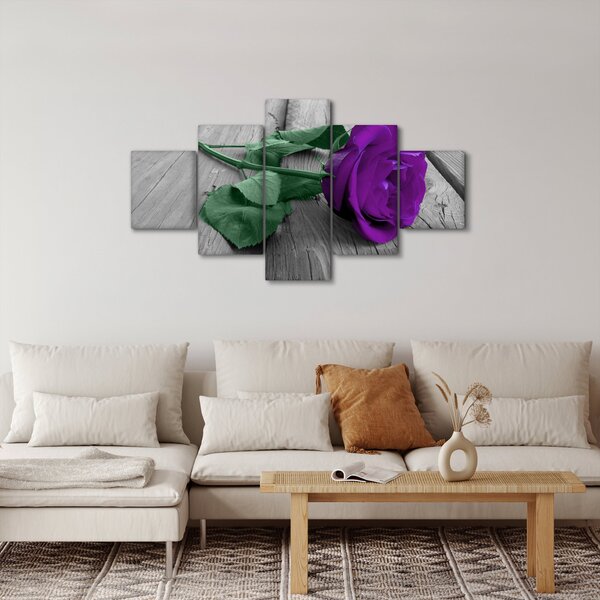 Obraz - Fialová růže se zeleným stonkem (125x70 cm)