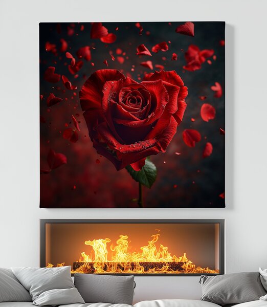 Obraz na plátně - Červená růže Srdce květ FeelHappy.cz Vyberte rozměr (Šířka/Výška): 40 x 40 cm