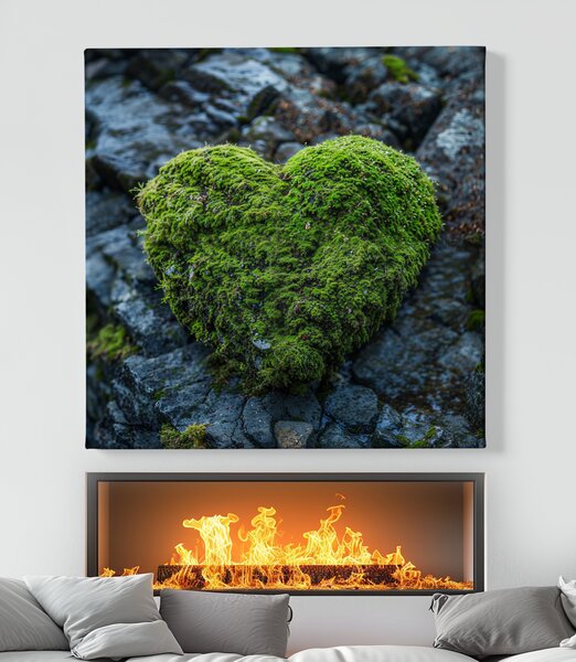 Obraz na plátně - Srdce, mechový nádech FeelHappy.cz Vyberte rozměr (Šířka/Výška): 40 x 40 cm