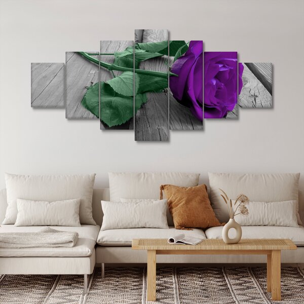 Obraz - Fialová růže se zeleným stonkem (210x100 cm)