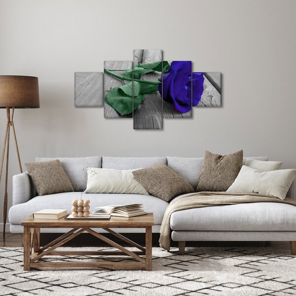 Obraz - Modrá růže se zeleným stonkem (125x70 cm)
