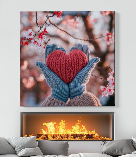 Obraz na plátně - Srdce, pletená radost FeelHappy.cz Vyberte rozměr (Šířka/Výška): 40 x 40 cm