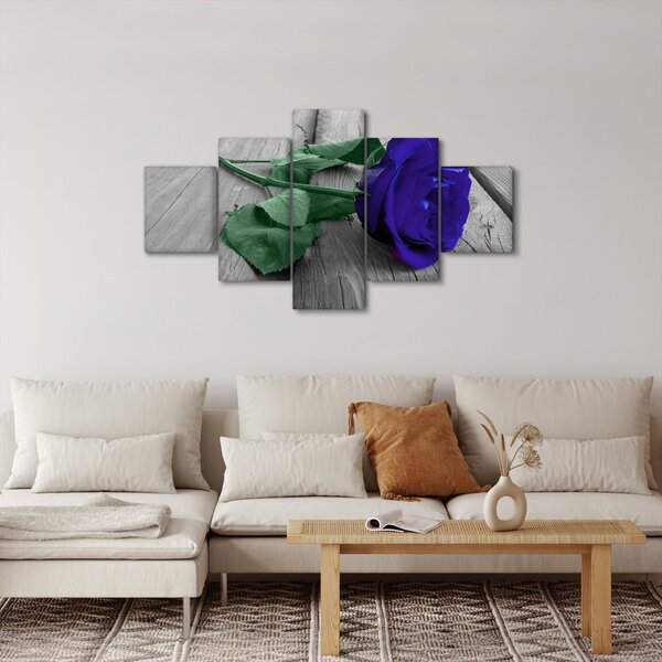 Obraz - Modrá růže se zeleným stonkem (125x70 cm)