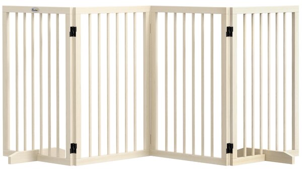 PawHut Bezpečnostní bariéra pro psy - modulární skládací pet plot 4 panely s podpěrnými nohami - 206 x 35,5 x 76 cm z přírodního dřeva | Aosom