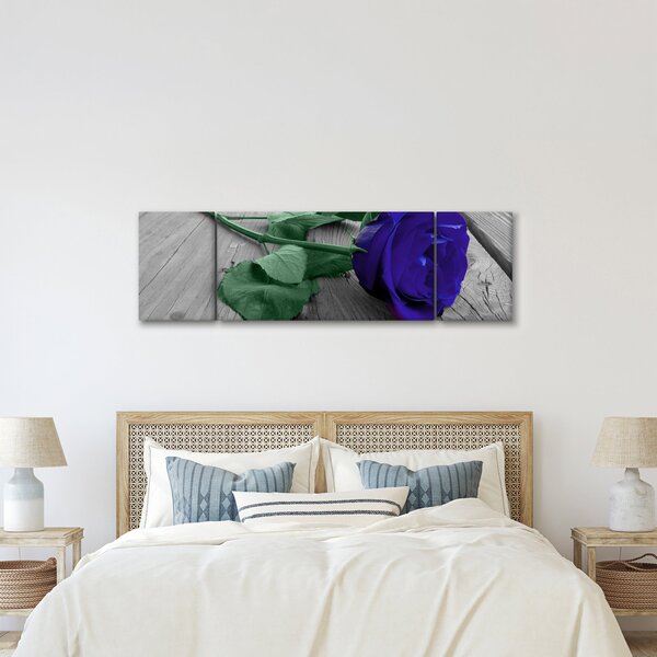 Obraz - Modrá růže se zeleným stonkem (170x50 cm)